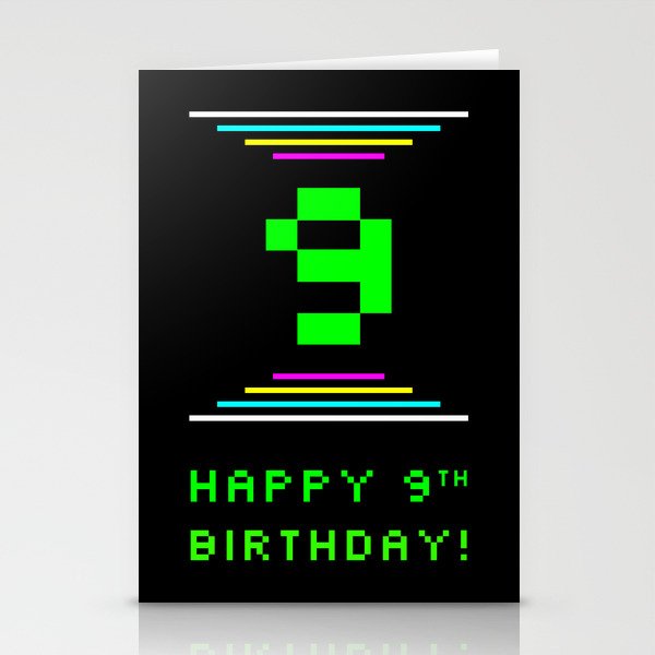 9th Birthday - Nerdy Geeky Pixelated 8-Bit Computing Graphics Inspired Look Stationery Cards