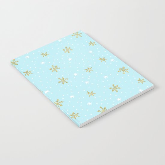 Merry christmas- abstract winter pattern with white & gold Snowflakes Notebook