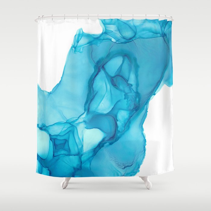 Turquoise Blue Abstract 33122-2 Modern Alcohol Ink Painting by Herzart Shower Curtain