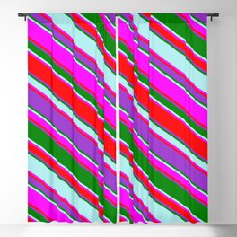 [ Thumbnail: Eyecatching Fuchsia, Red, Dark Orchid, Green & Turquoise Colored Lined Pattern Blackout Curtain ]
