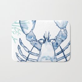 Coastal Lobster, Watercolor in Blues Bath Mat