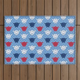 Japanese Rabbit Print, Blue, White and Deep Red Outdoor Rug