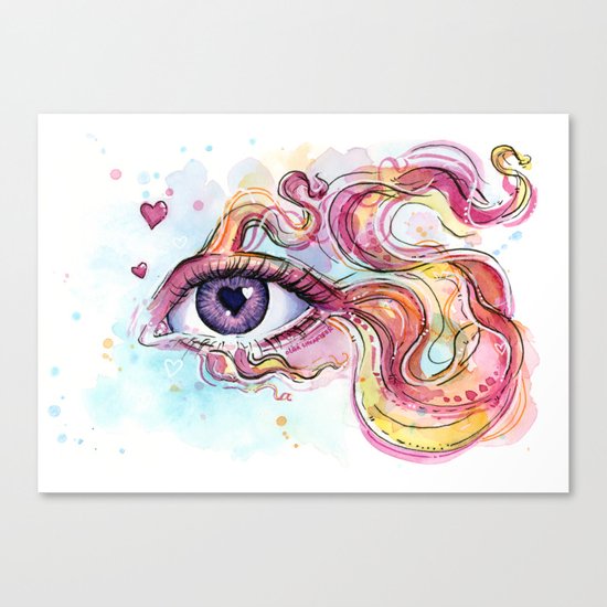 Eye Betta Fish Surreal Animal Hearts Watercolor Canvas Print