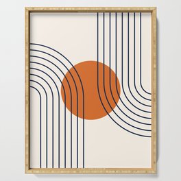 Geometric Lines in Navy Blue Orange 2 (Rainbow Abstraction) Serving Tray