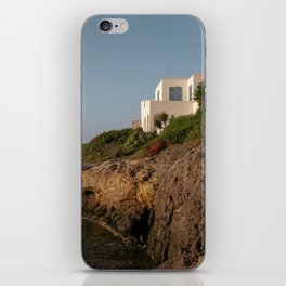 Vintage Poster of Cliff House in Greece | White Building on the Sea Shore, Island Life | Travel Photography in Greece, Europe iPhone Skin