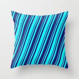[ Thumbnail: Cyan & Midnight Blue Colored Stripes/Lines Pattern Throw Pillow ]