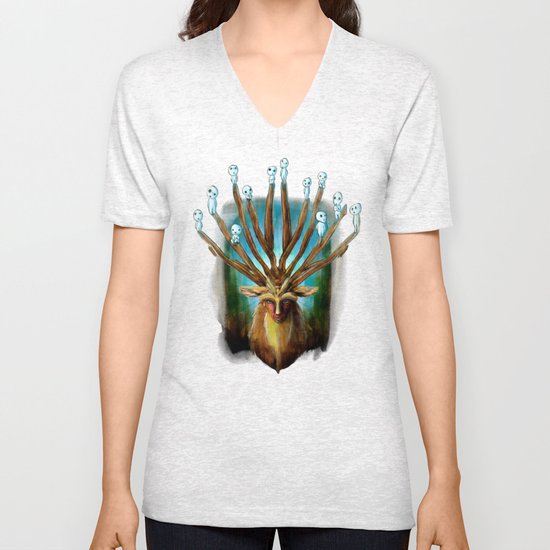 Princess Mononoke The Deer God Shishigami Tra Digital Painting. Unisex V-Neck