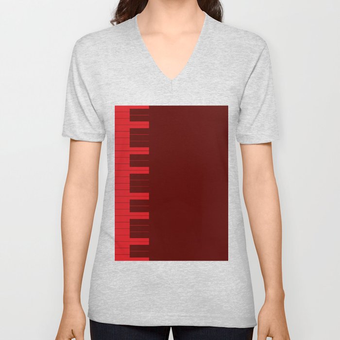Red Piano Keys V Neck T Shirt
