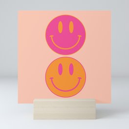 Large Pink and Orange Groovy Smiley Face Pattern - Retro Aesthetic  Mini Art Print