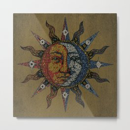 Vintage Celestial Mosaic Sun & Moon Metal Print