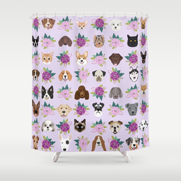Dogs and cats pet friendly floral animal lover gifts dog breeds cat person Shower Curtain