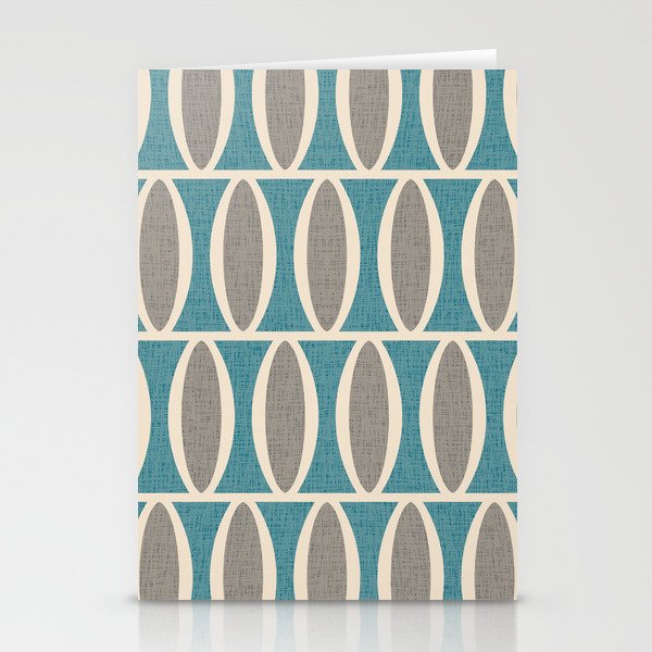 Retro Mid Century Modern Geometric Oval Pattern 232 Blue Gray and Beige Stationery Cards