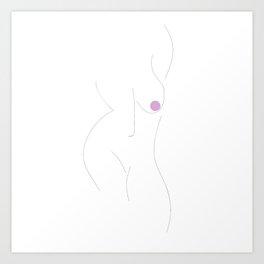 Nude Silhouette Line Drawing with Lilac Detail Art Print
