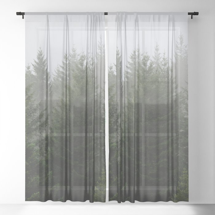 Foggy Trees Pacific Northwest Sheer Curtain
