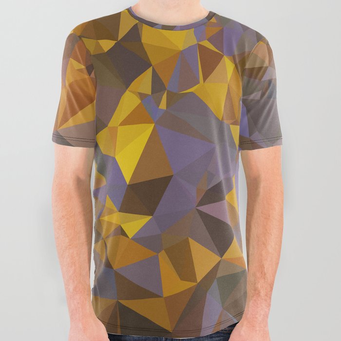 Purple Gold Low Poly Geometric Art All Over Graphic Tee