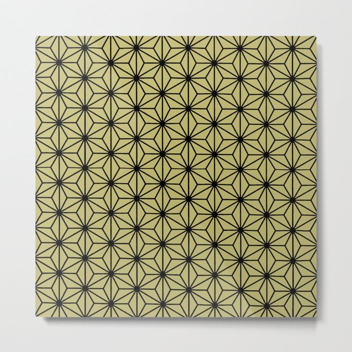 Geometric Art Deco Style Triangles Pattern Black On Wheat Metal Print