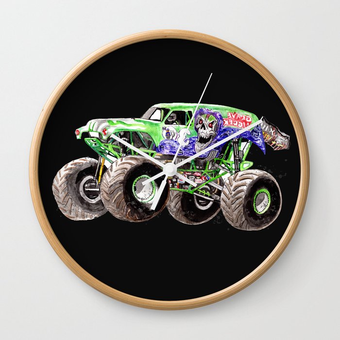 Grave Digger the Monster Jam in Black Wall Clock