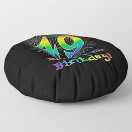 [ Thumbnail: 49th Birthday - Fun Rainbow Spectrum Gradient Pattern Text, Bursting Fireworks Inspired Background Floor Pillow ]