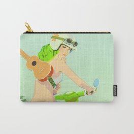 Ukulele Girl Carry-All Pouch | Supercub, Popart, Illustration, Green, Vintage, Ukulele, Digital, Motorcycle, Curated, Painting 