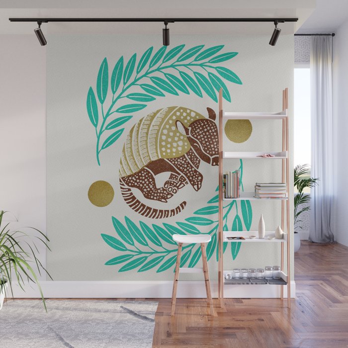 Sleepy Armadillo – Turquoise and Gold Wall Mural