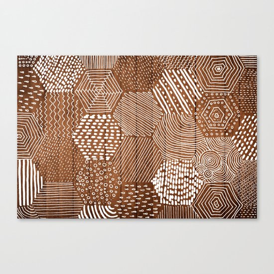 hexagon doodle patterns on wood Canvas Print