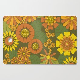 Orange, Brown, Yellow and Green Retro Daisy Pattern Cutting Board