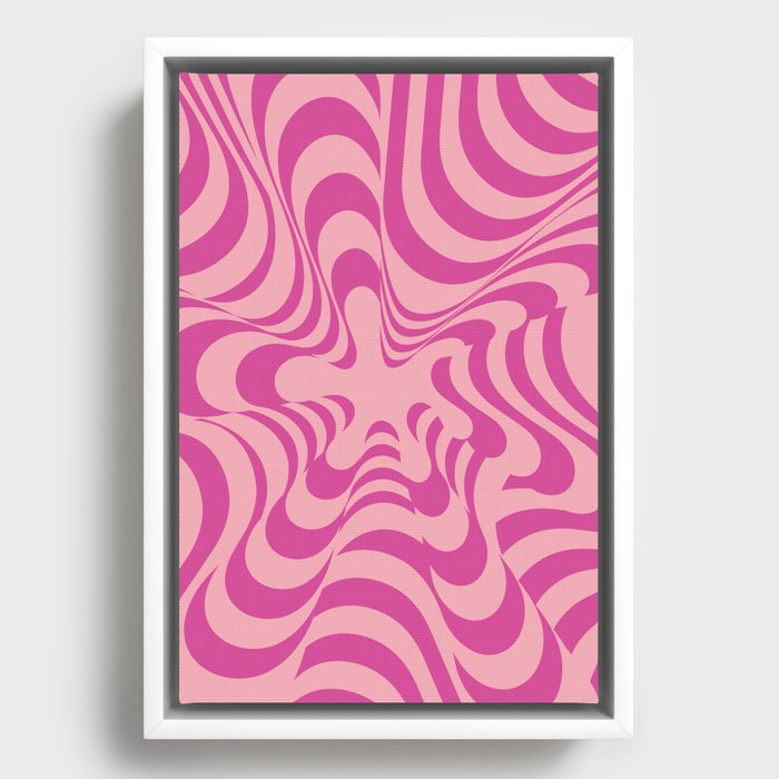 Abstract Groovy Retro Liquid Swirl Pink Pattern Framed Canvas