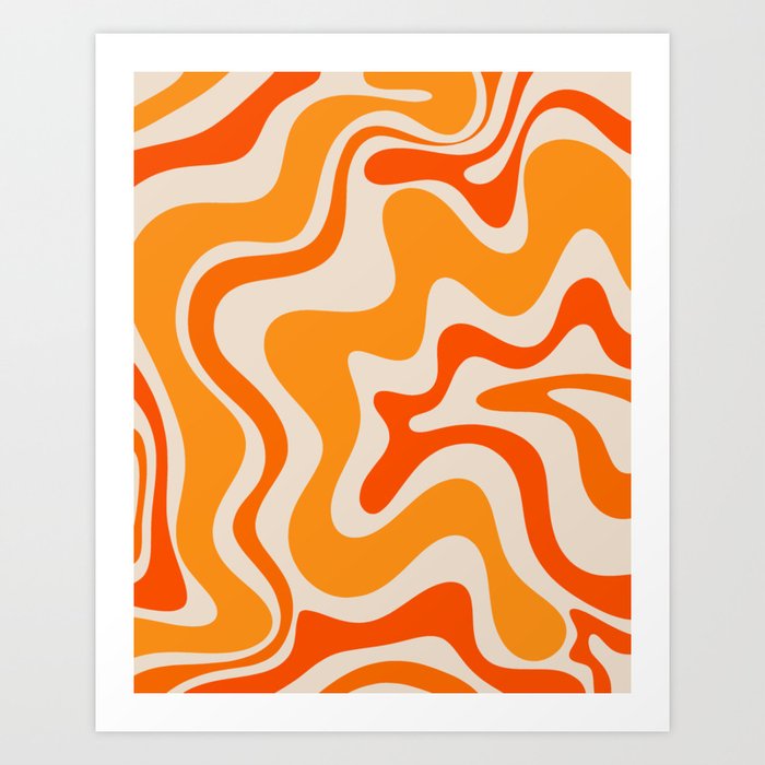 Retro Liquid Swirl Abstract Pattern in 70s Orange and Beige Art Print