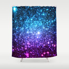 Glitter Galaxy Stars : Turquoise Blue Purple Hot Pink Ombre Shower Curtain