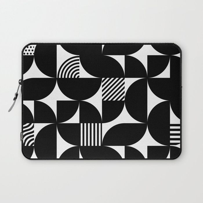 Black Mid Century Bauhaus Semi Circle Pattern Laptop Sleeve
