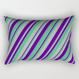 [ Thumbnail: Indigo, Sea Green & Dark Gray Colored Lined/Striped Pattern Rectangular Pillow ]