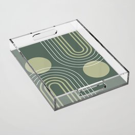 Mid Century Modern Geometric 143 in Forest Sage Green (Rainbow and Sun Abstraction) Acrylic Tray
