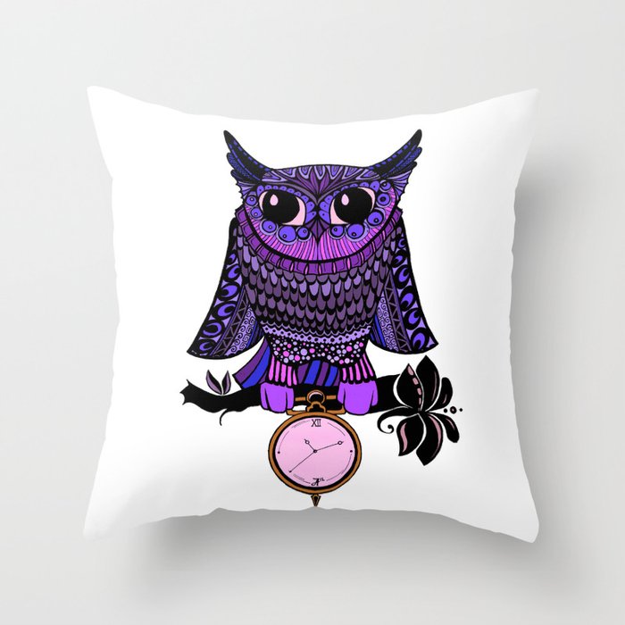 Time Owled (coloured) Throw Pillow