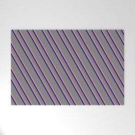 [ Thumbnail: Gray, Dark Salmon, and Dark Blue Colored Lines Pattern Welcome Mat ]