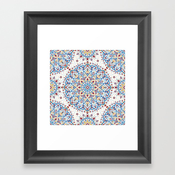 Ornamental Ethnic Bohemian Pattern II Cobalt & Wine Framed Art Print