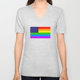 Gay USA Rainbow Flag - American LGBT Stars and Stripes V Neck T Shirt