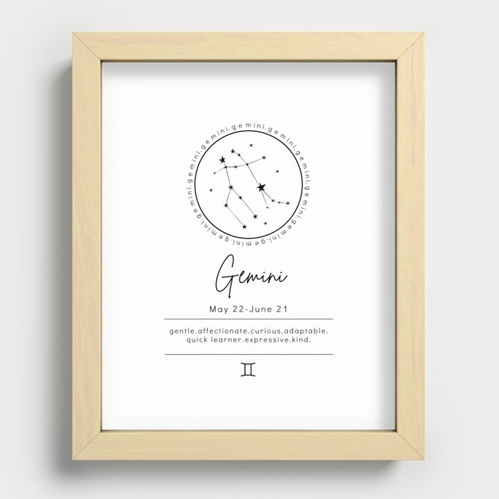 Gemini Zodiac | Black & White Recessed Framed Print