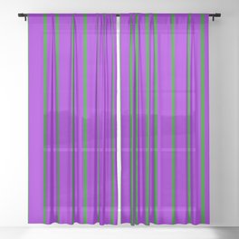 [ Thumbnail: Dark Violet and Green Colored Lines Pattern Sheer Curtain ]