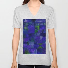 Terraced garden tropical floral midnight Egyptian blue abstract landscape painting by Paul Klee V Neck T Shirt