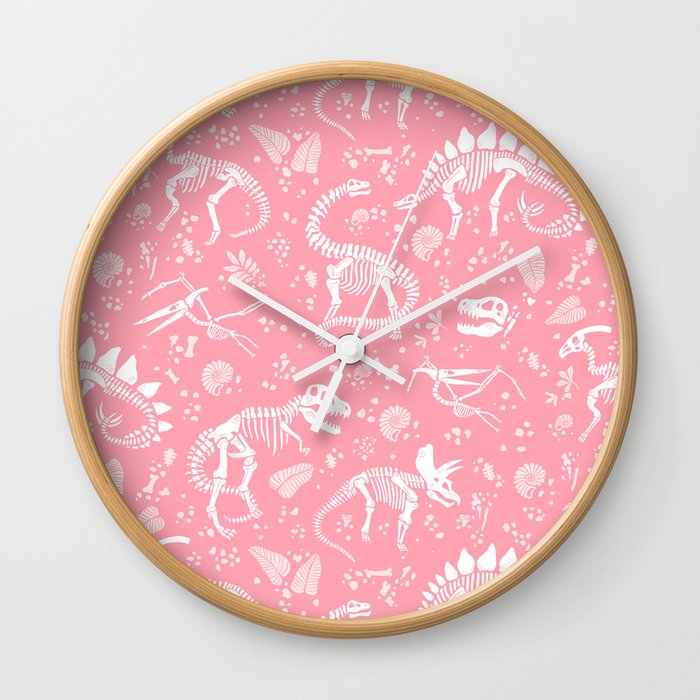 Excavated Dinosaur Fossils in Candy Pink Wall Clock