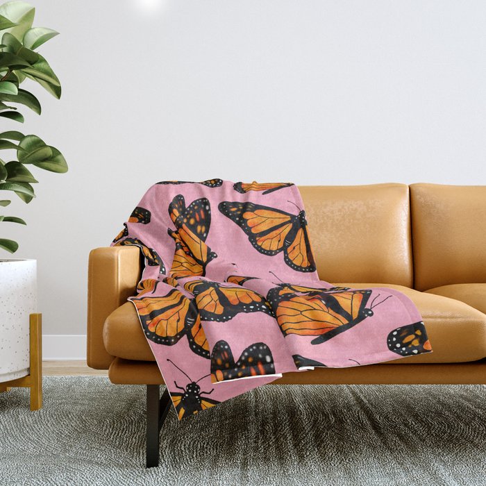 Monarch Butterfly Pattern-Pink Throw Blanket