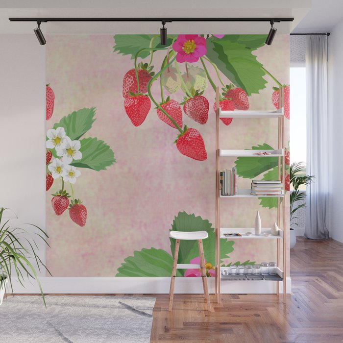 Colorful Strawberry summer Print Wall Mural