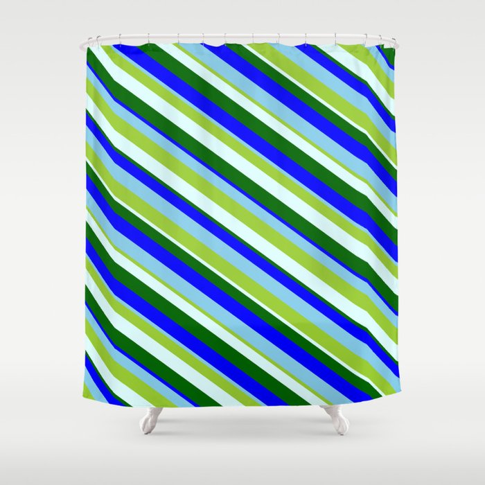 Eye-catching Green, Light Cyan, Dark Green, Blue & Sky Blue Colored Lines/Stripes Pattern Shower Curtain