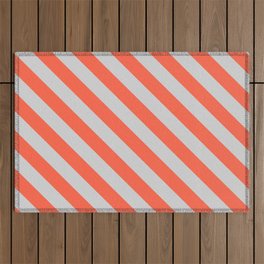 [ Thumbnail: Light Grey and Red Colored Striped/Lined Pattern Outdoor Rug ]