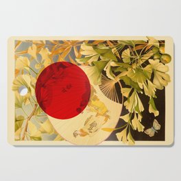 Japanese Ginkgo Hand Fan Vintage Illustration Cutting Board