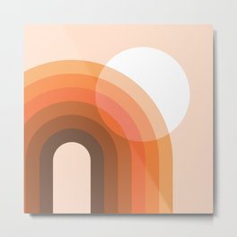 Mid Century Modern Geometric 78 in Brown Orange Shades (Sun and Rainbow abstraction) Metal Print