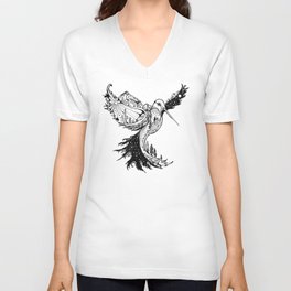 Hummingbird Phoenix Pen and ink Hand drawn design V Neck T Shirt