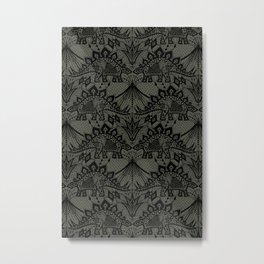 Stegosaurus Lace - Black / Grey Metal Print | Illustration, Pattern, Dinosaur, Floral, Lace, Digital, Black and White, Frill, Stegasaurus, Drawing 