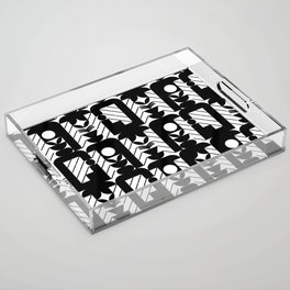 Portals to Nature. Abstract geometric shapes pattern, black and white. Acrylic Tray