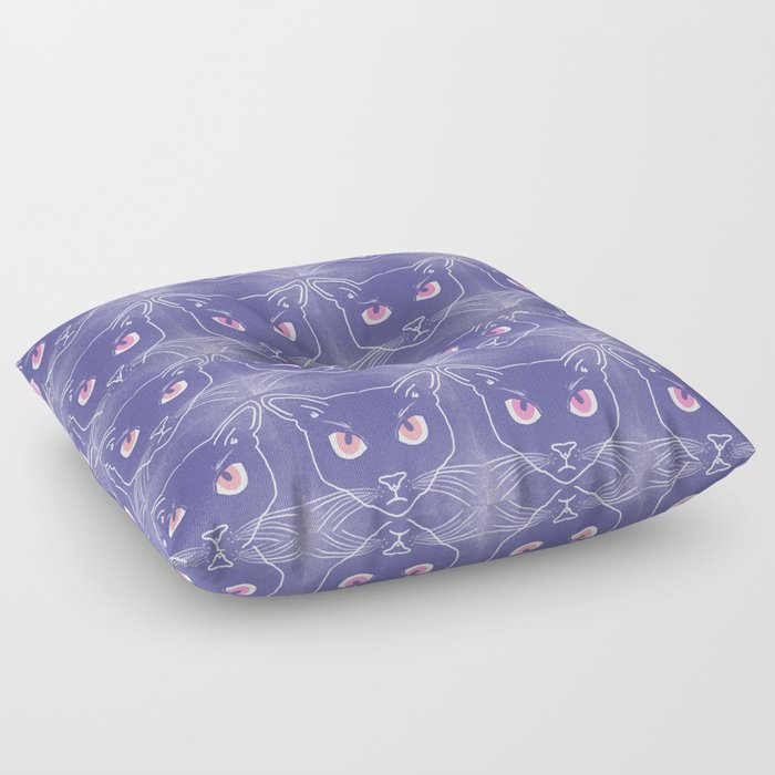 Retro Periwinkle Cat Silhouettes Hot Pink Eyes Floor Pillow